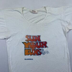 Vintage Sun Your Buns Bahamas T Shirt Size 36 Small Graphic Tee Humor Tourist